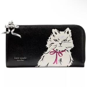 Kate Spade Whiskers Full Size Black Wallet with Cat Design